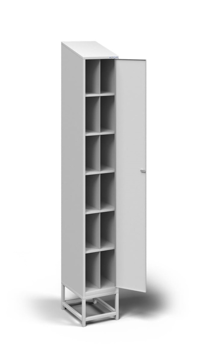 Металлический шкаф для 12 противогазов ХПГ-12/п, с дверью, наклонная крыша Металлический шкаф для 12 противогазов ХПГ-12/п, с дверью, наклонная крыша