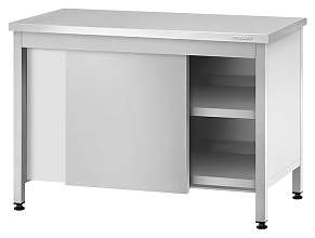 Стол производственный закрытый СПЗп - 1200x600x860 Profi Inox, двери-купе, полка сплошная