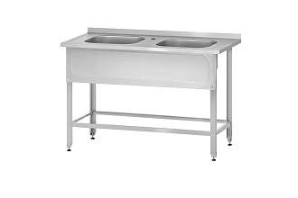 Ванна моечная цельнотянутая ВМЦн - 1200x700x860 Norma Inox, 2 м/о 500x500x300, борт, отв. д/смесит., экран (ножка угловая)