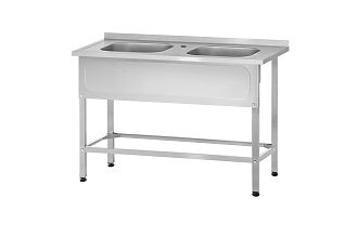 Ванна моечная цельнотянутая ВМЦн - 1000x600x860 Norma Inox, 2 м/о 400x400x250, борт, отв. д/смесит., экран (ножка профильная, тр. 40x40)