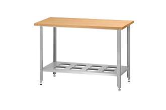 Стол кондитерский СПРн - 1500x600x860 Norma Inox, бук/40 (полка-решетка, ножка угловая)