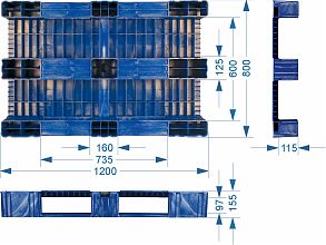 Паллет 1200x800х150 сплошной, на 3-х полозьях (TR 1208-1)